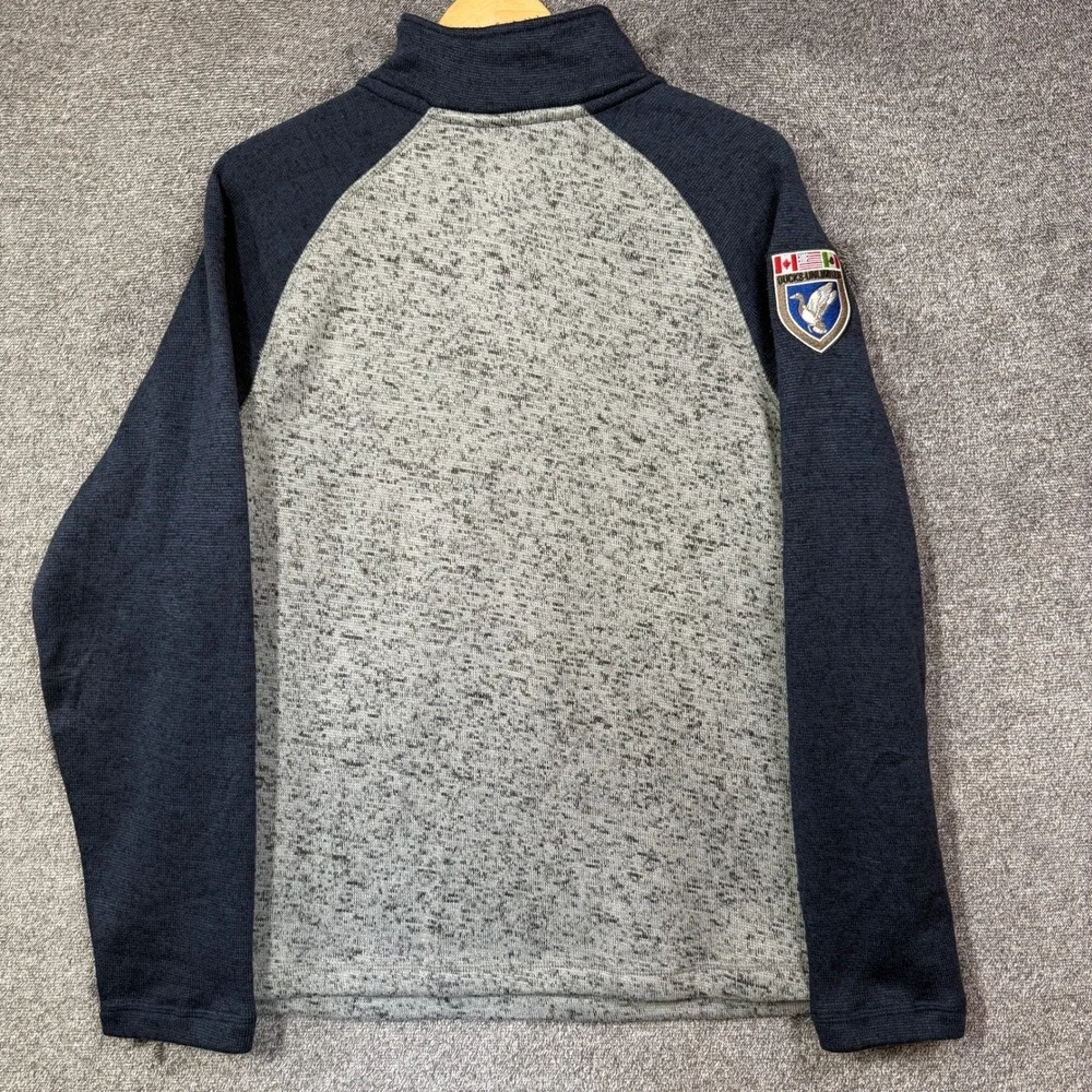 Ducks Unlimited Pullover Sweater Mens L Gray Navy Marled Quarter Zip Fleece
